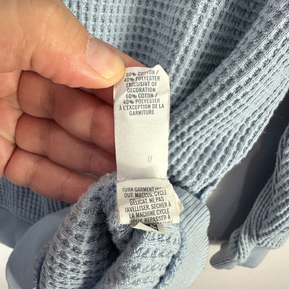 Aerie Women Waffle Knit Pullover Top XS Blue Minimalist Cozy Lounge Indie Sleaze - Picture 5 of 7
